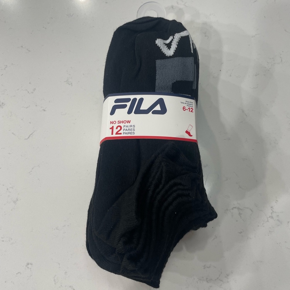 Fila Men’s No Show Socks 12 Pack Black Socks W/ Gray Size 6-12 NWT